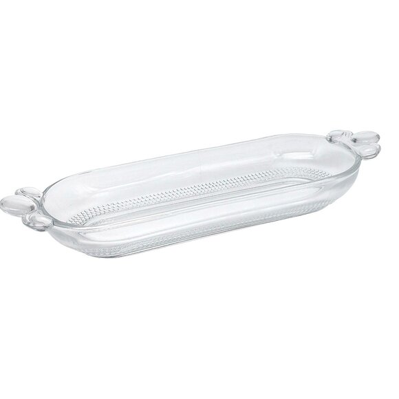 Vintage Duncan Miller Clear Glass Serving Tray With Decorative Handles - Picture 1 of 7